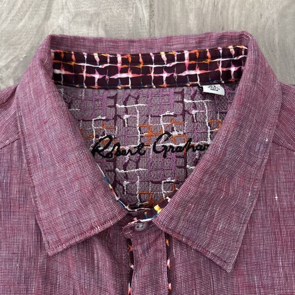 Robert Graham Shirt Mens Sz XL Pink Rose Linen Weave Heathered Button Up S/S - Picture 3 of 10